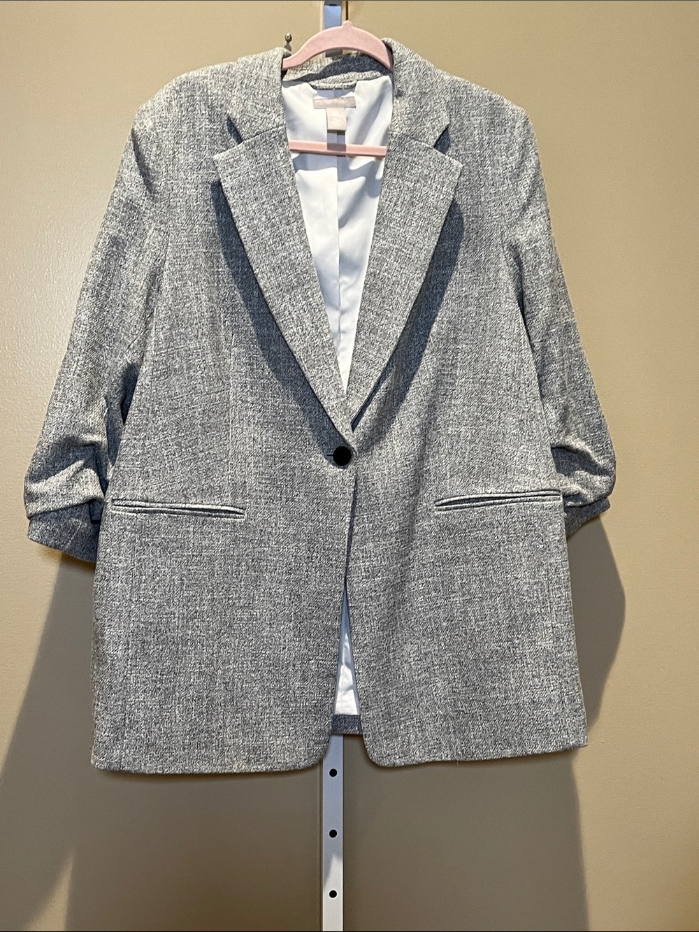 H&M Grey Textured Single-Button Blazer Jacket